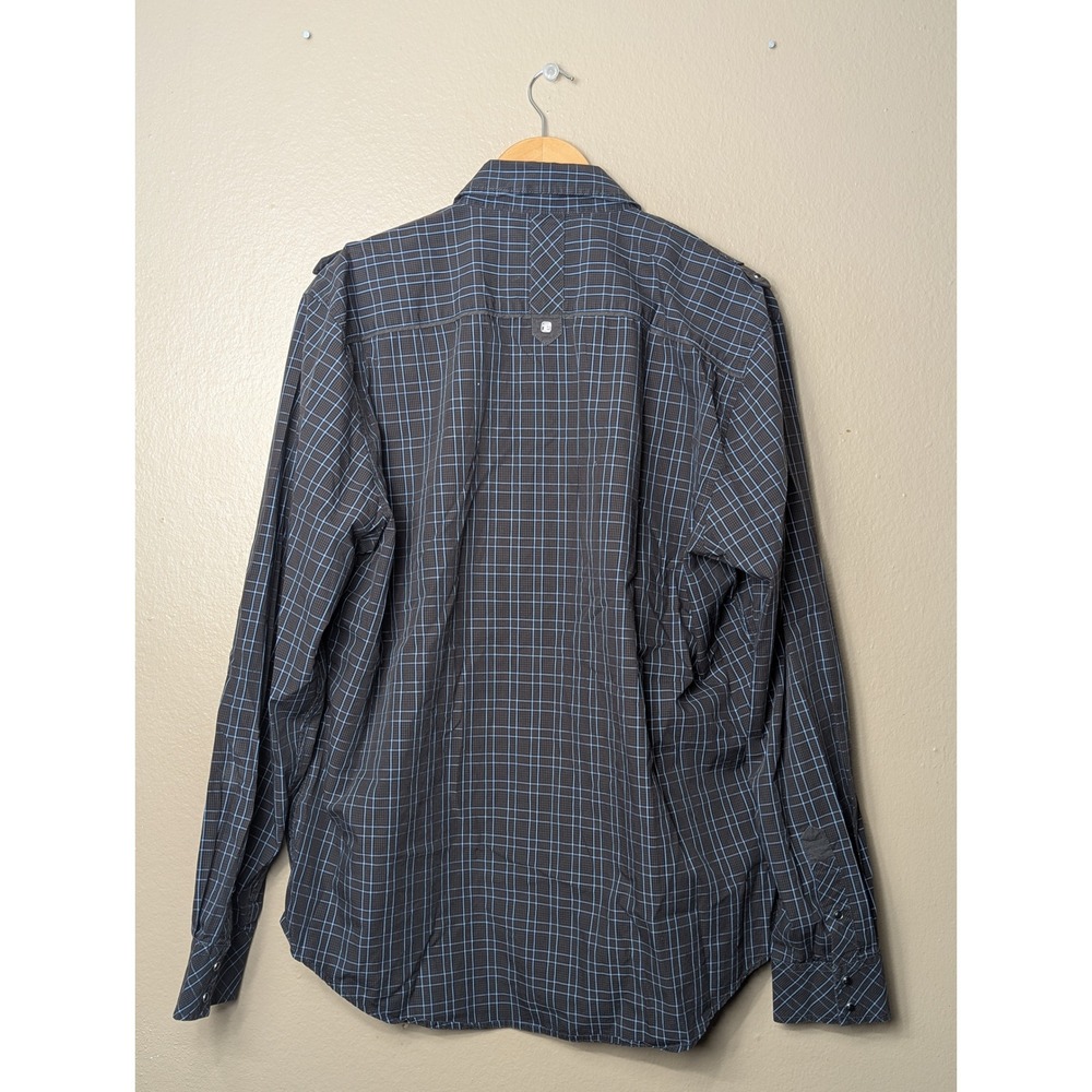 7 Diamonds Button Down Shirt Mens XXL Black Blue Heart Breaker Grid Long Sleeve - Picture 2 of 15